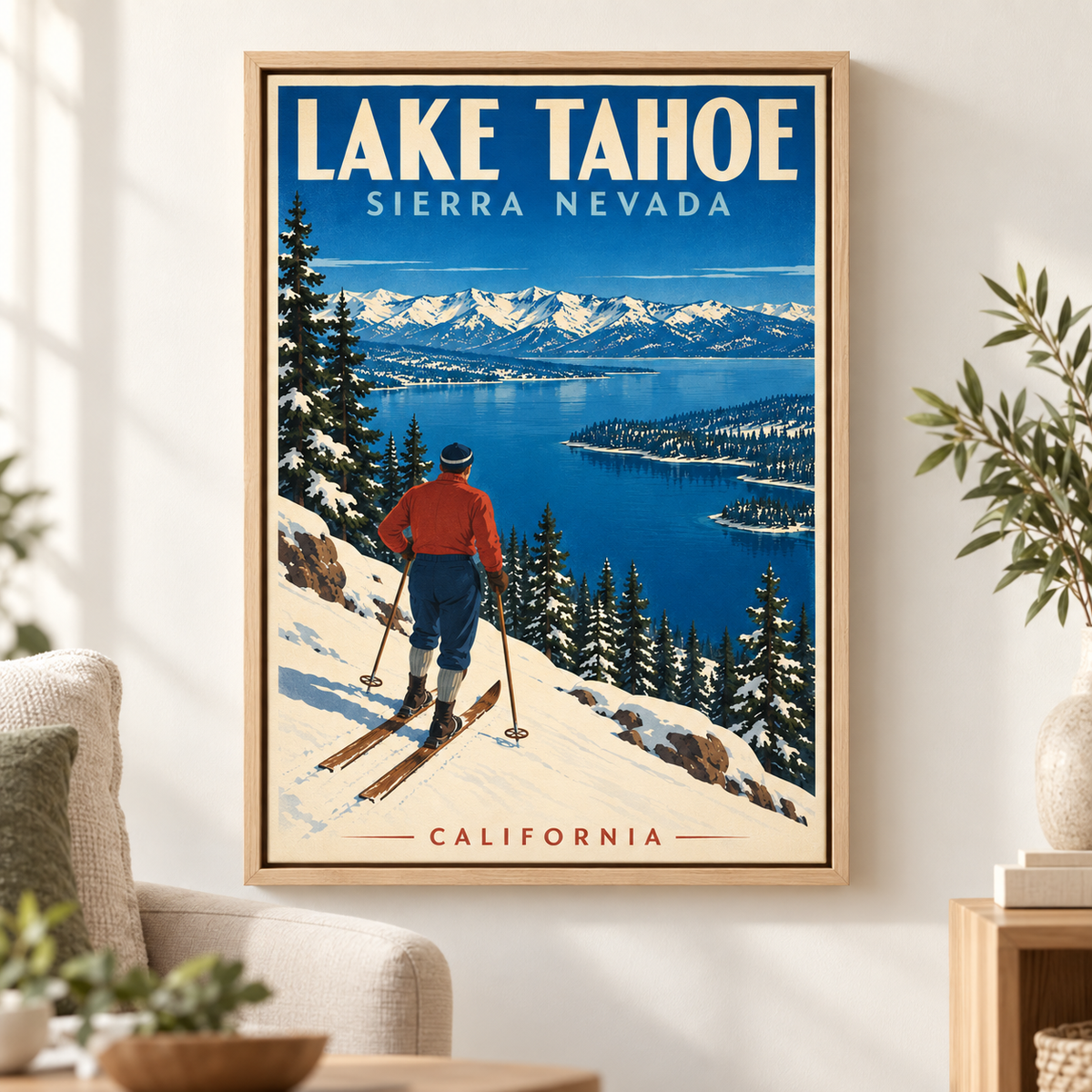 Lake Tahoe vintage ski canvas wall art