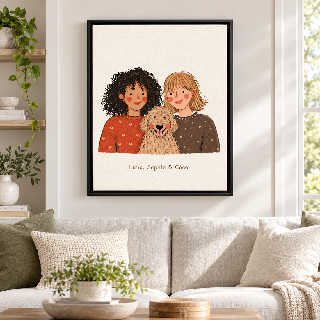 Custom family and pet portrait canvas wall art