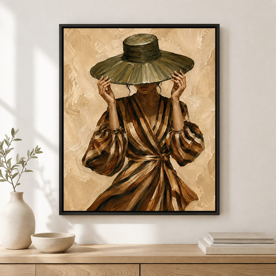 Woman in wide brim hat canvas wall art for a living room