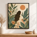 Boho Woman with Tropical Leaves Canvas Wall Art