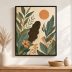 Boho Woman with Tropical Leaves Canvas Wall Art