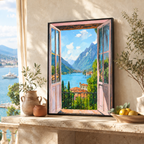 Italian Lake Window Canvas Wall Art Aura Canvas