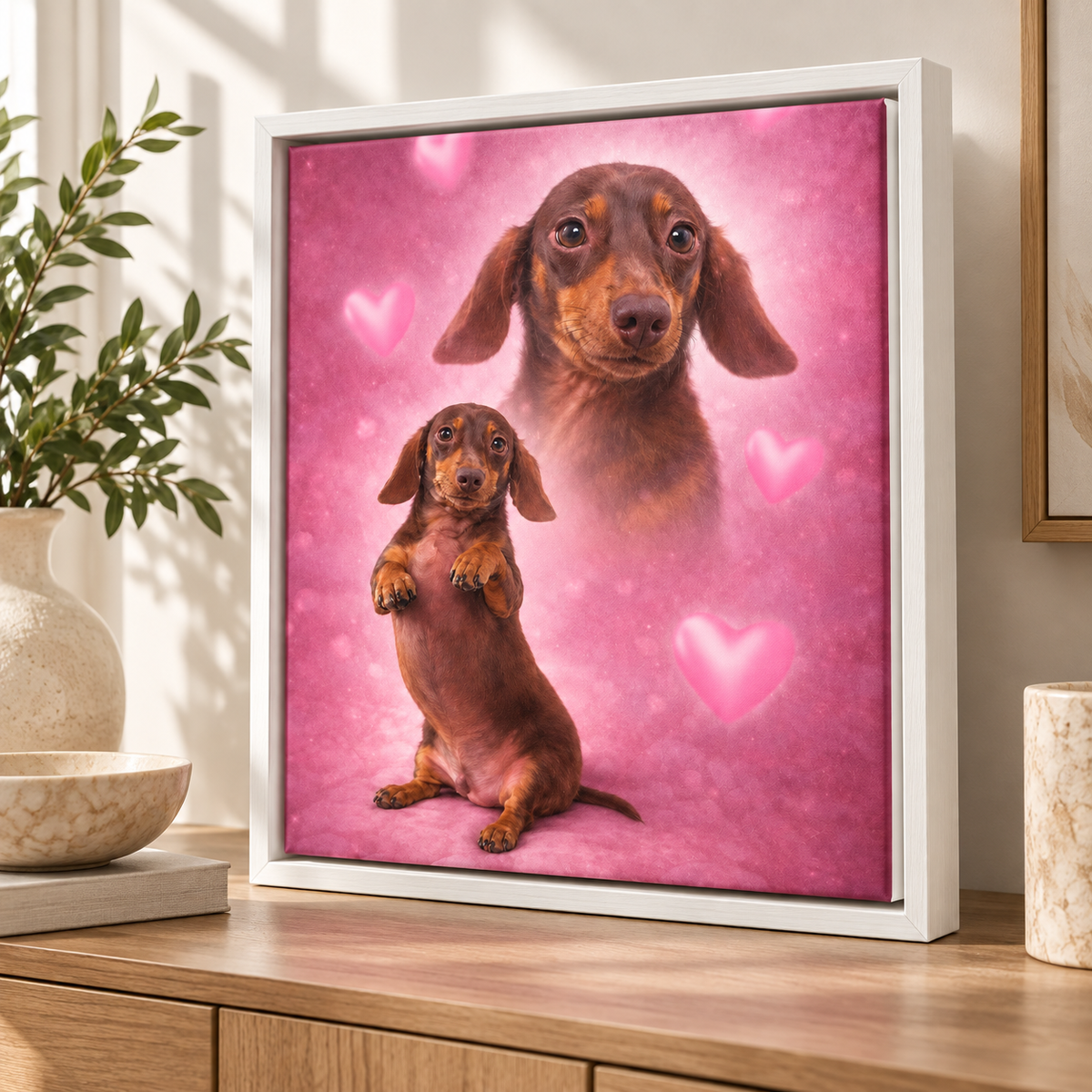 Custom Pet Portrait Pink Hearts Canvas Wall Art - personalized canvas detail 4