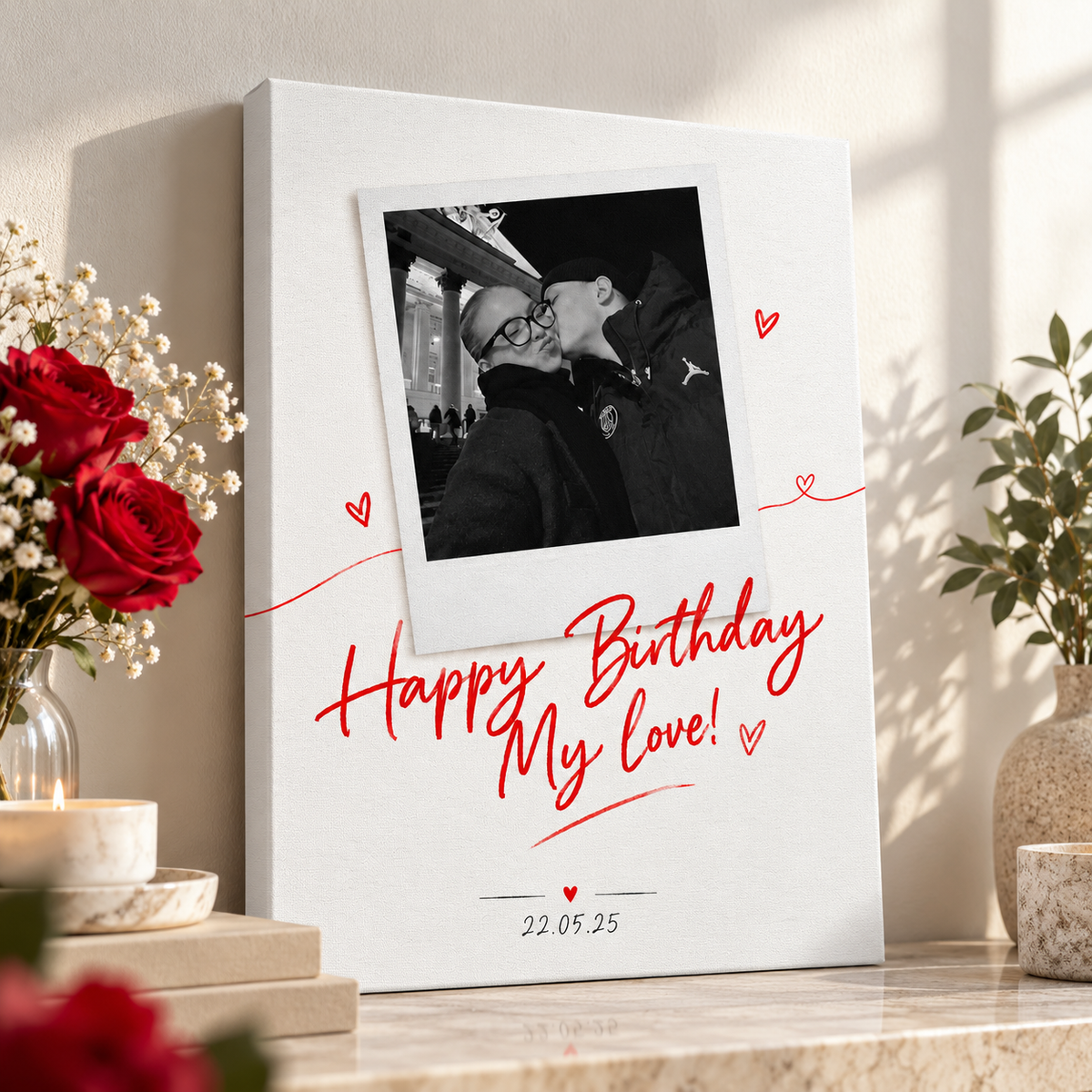 Custom Birthday Couple Photo Canvas Wall Art - personalized wall art view