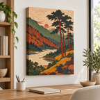 Vintage Pine Forest and Mountain Lake Canvas Wall Art