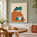 Cozy Frog with Coffee Canvas Wall Art