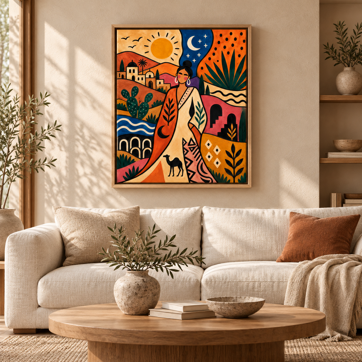 Boho Desert Woman Sun and Moon Canvas Wall Art - canvas detail view 8