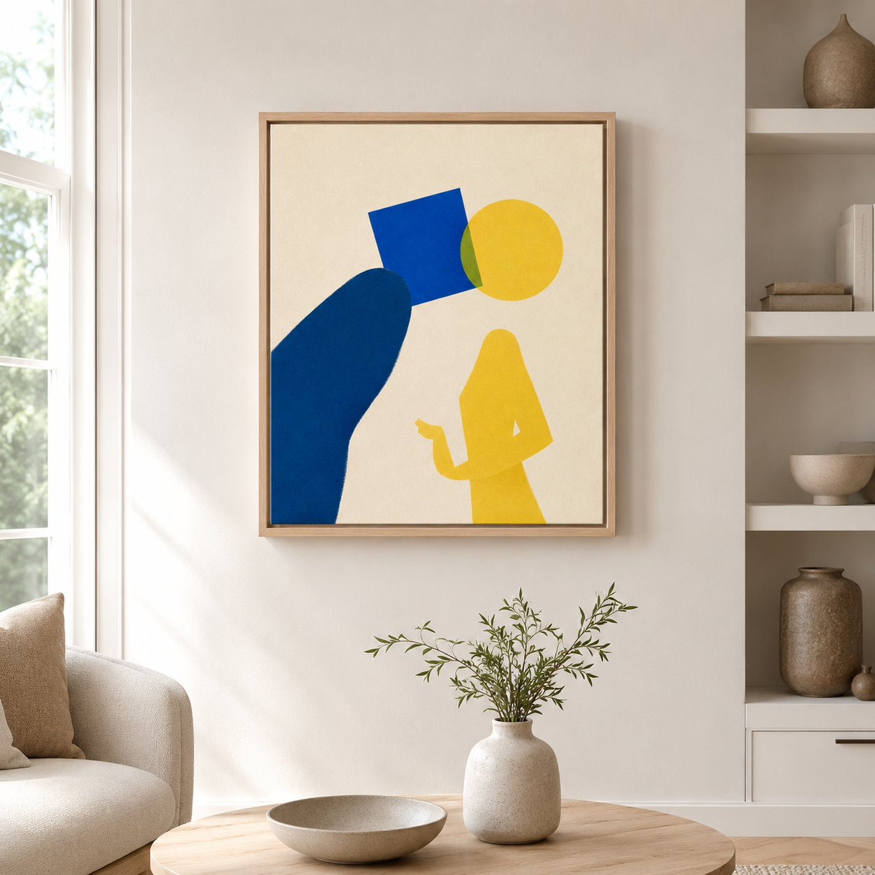 Blue and Yellow Abstract Figure Canvas Wall Art