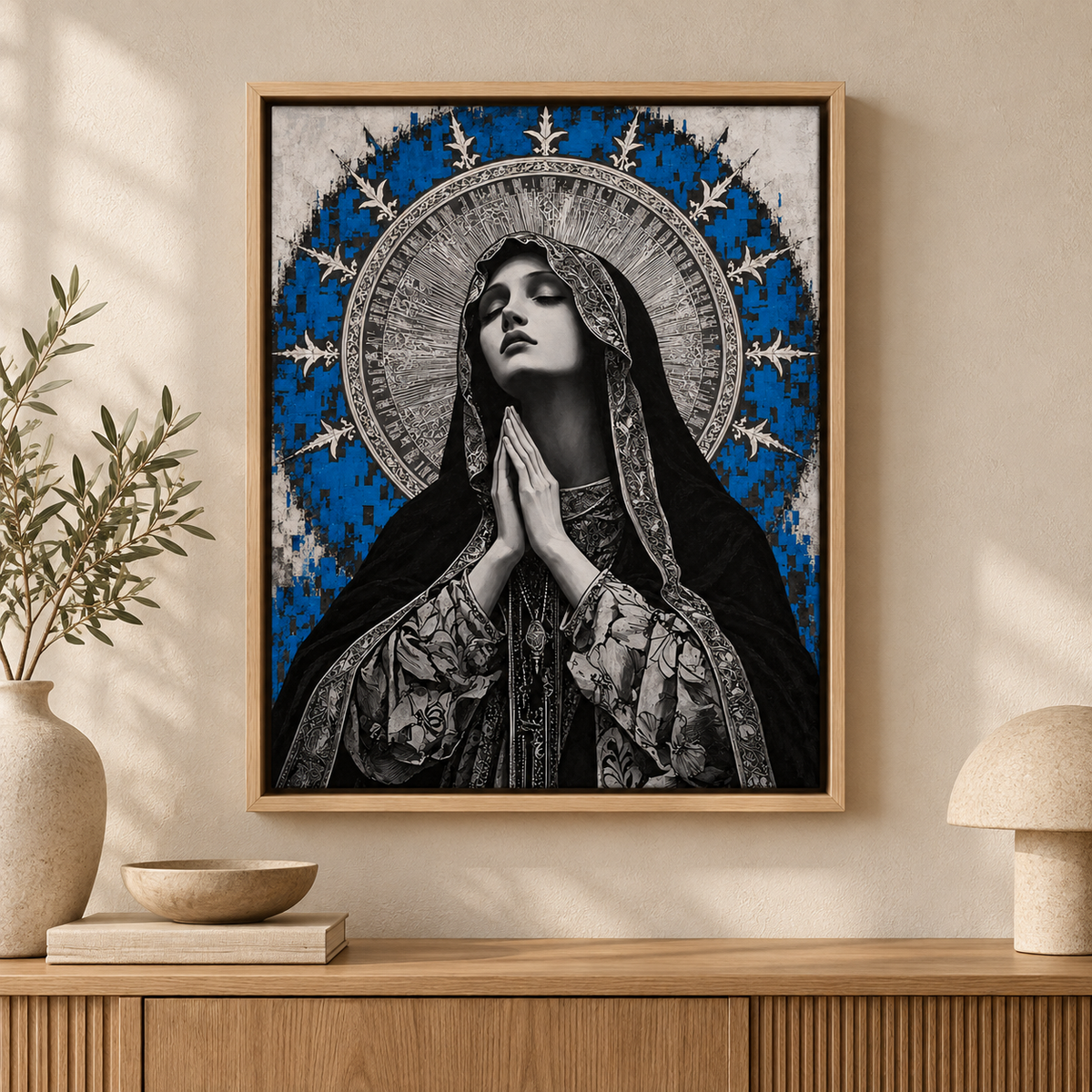 Blue Madonna Prayer Canvas Wall Art - main canvas artwork