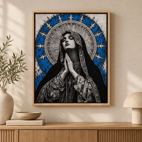 Blue Madonna Prayer Canvas Wall Art - main canvas artwork