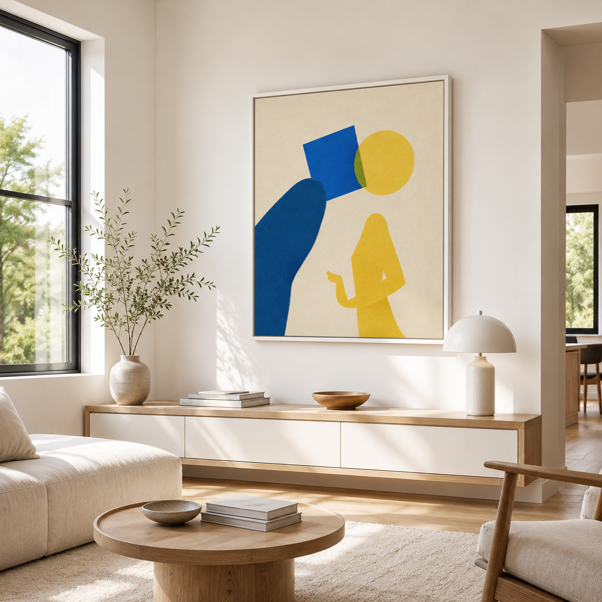 Blue and Yellow Abstract Figure Canvas Wall Art