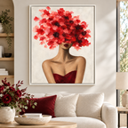 Red Floral Woman Portrait Canvas Wall Art