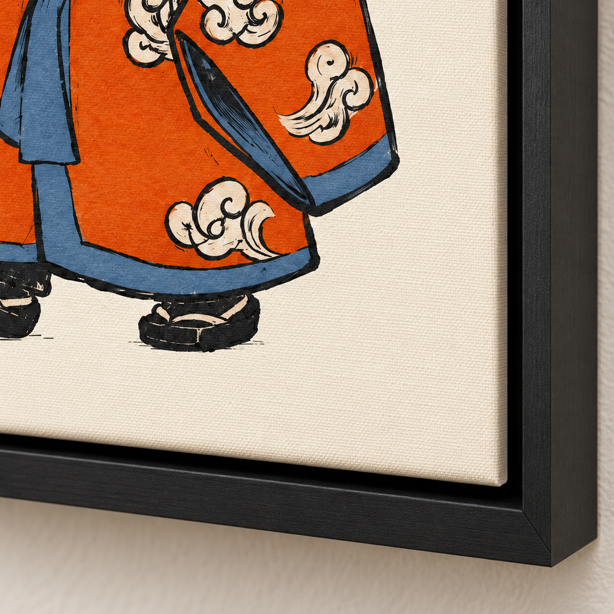 Japanese Frog in Orange Kimono with Umbrella Canvas Wall Art