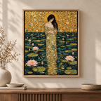 Golden Lotus Woman Art Nouveau Canvas Wall Art - main canvas artwork