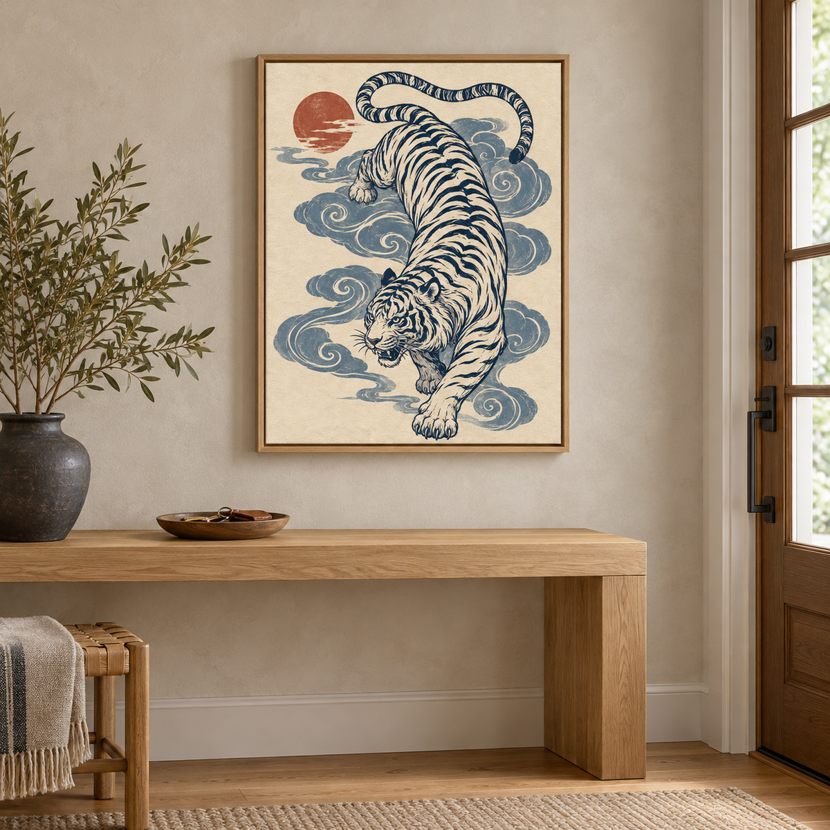 Japanese Style Blue Tiger Canvas Wall Art