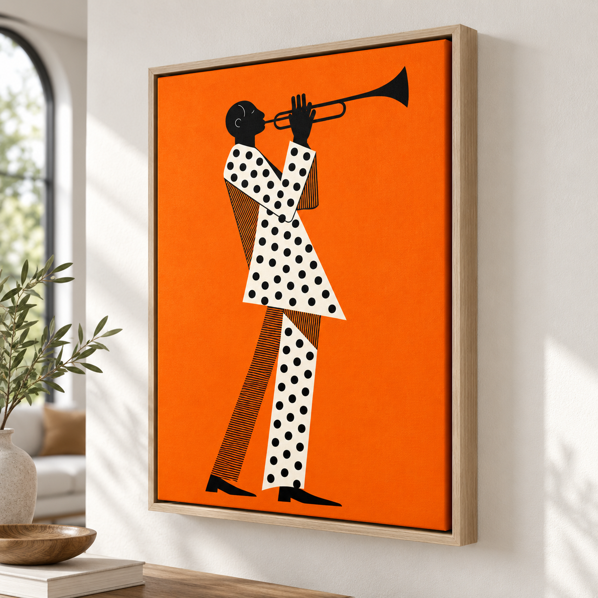 Orange Jazz Trumpet Player Canvas Wall Art - canvas close-up detail