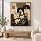 Boho Woman Portrait with White Flowers Canvas Wall Art - main canvas artwork
