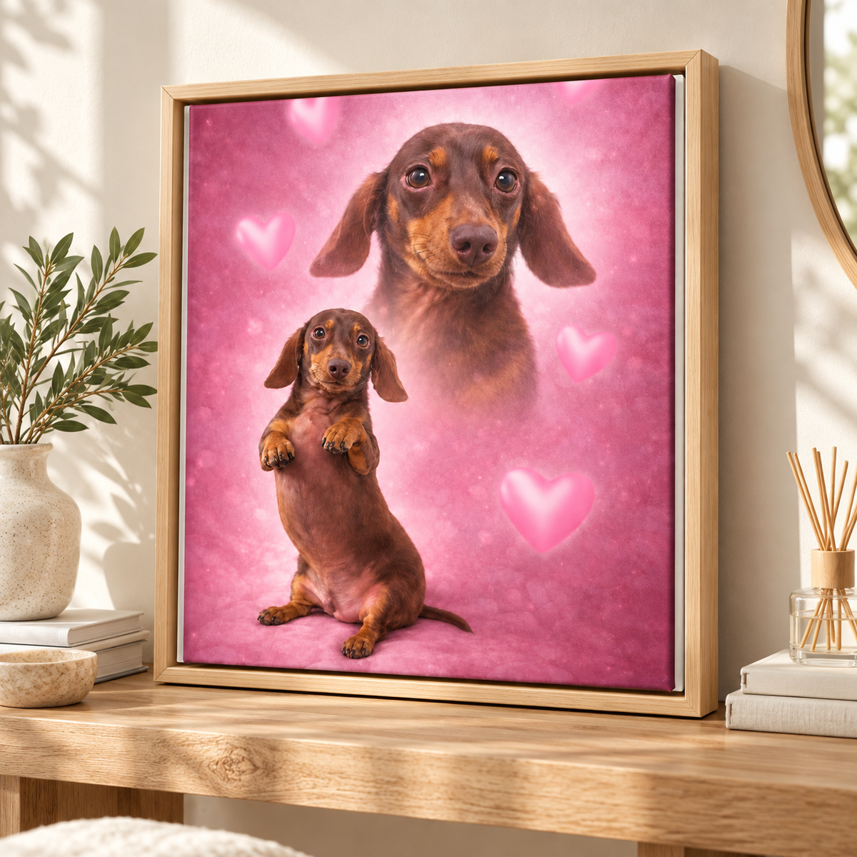 Custom Pet Portrait Pink Hearts Canvas Wall Art - personalized canvas detail 6