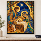Blue and Gold Nativity Scene Canvas Wall Art - alternate canvas view