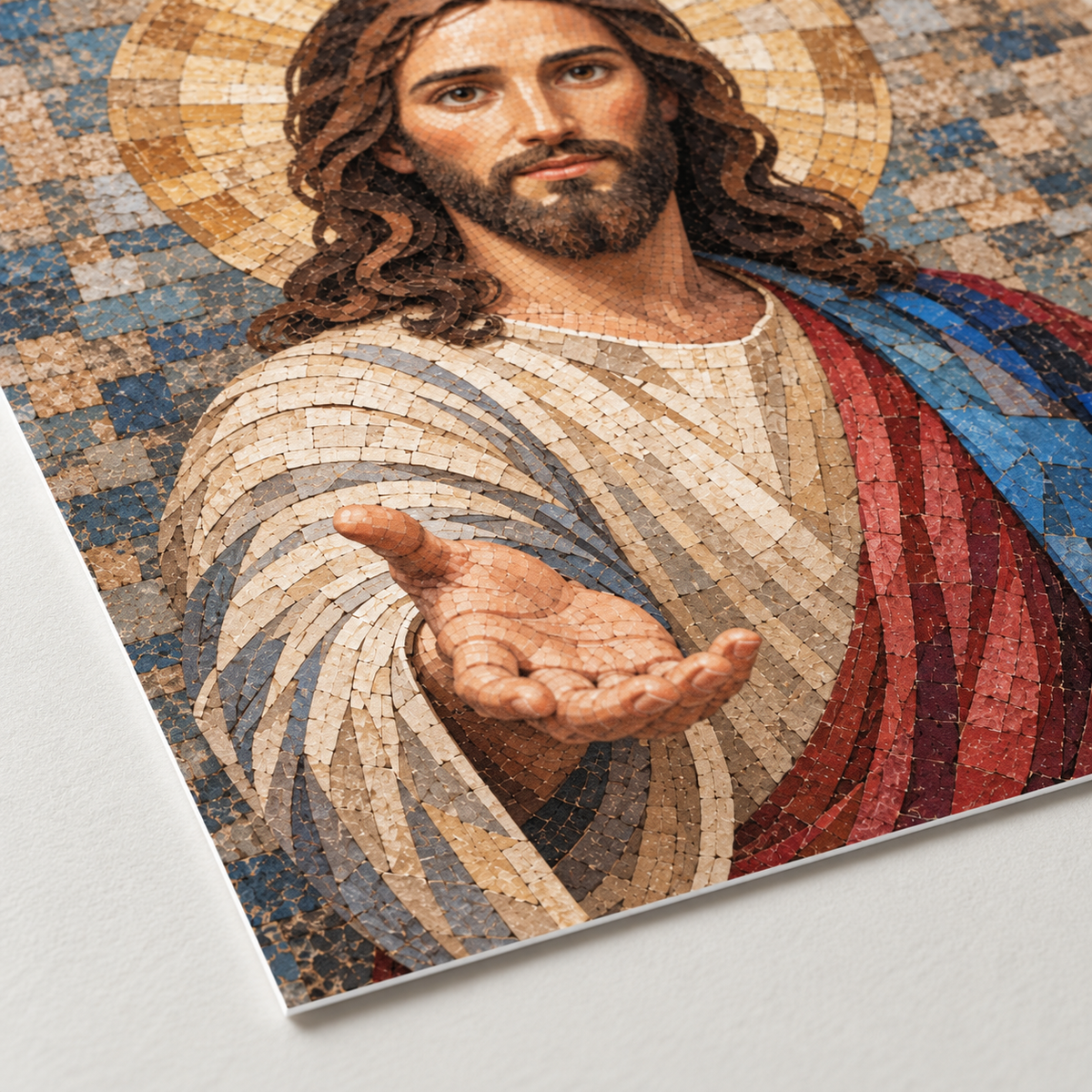 Jesus Christ Blue and Gold Mosaic Canvas Wall Art - canvas detail view 11