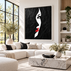 Black and White Woman Red Lips Canvas Wall Art