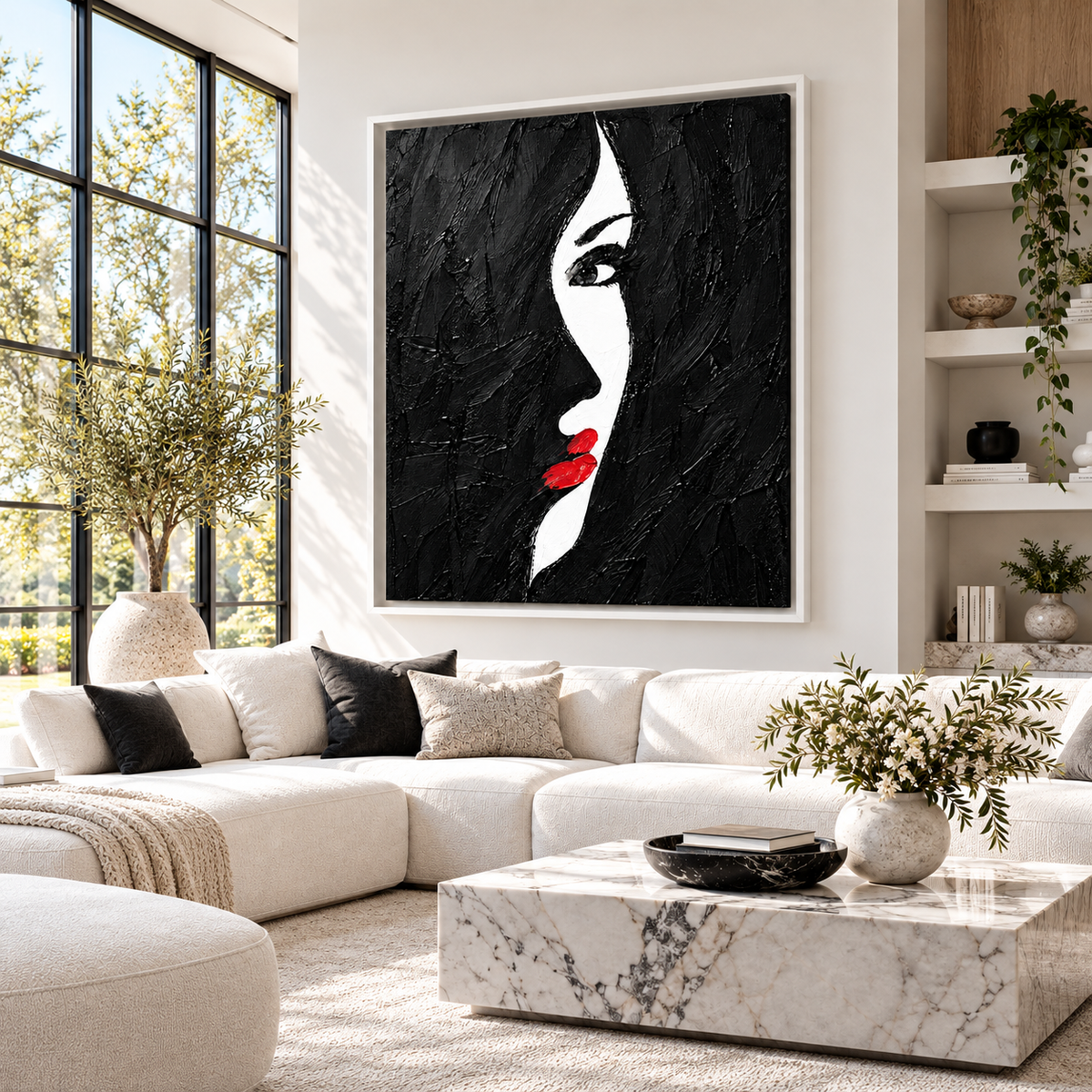 Black and White Woman Red Lips Canvas Wall Art