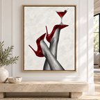 Red High Heels and Cherry Cocktail Canvas Wall Art
