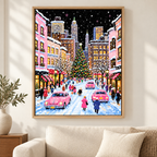 Pink Christmas City Street Canvas Wall Art - main canvas artwork