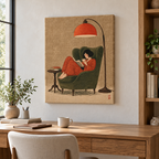 Cozy Woman Reading in Green Armchair Canvas Wall Art