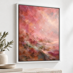 Blush Pink Abstract Landscape with Cranes Canvas Wall Art