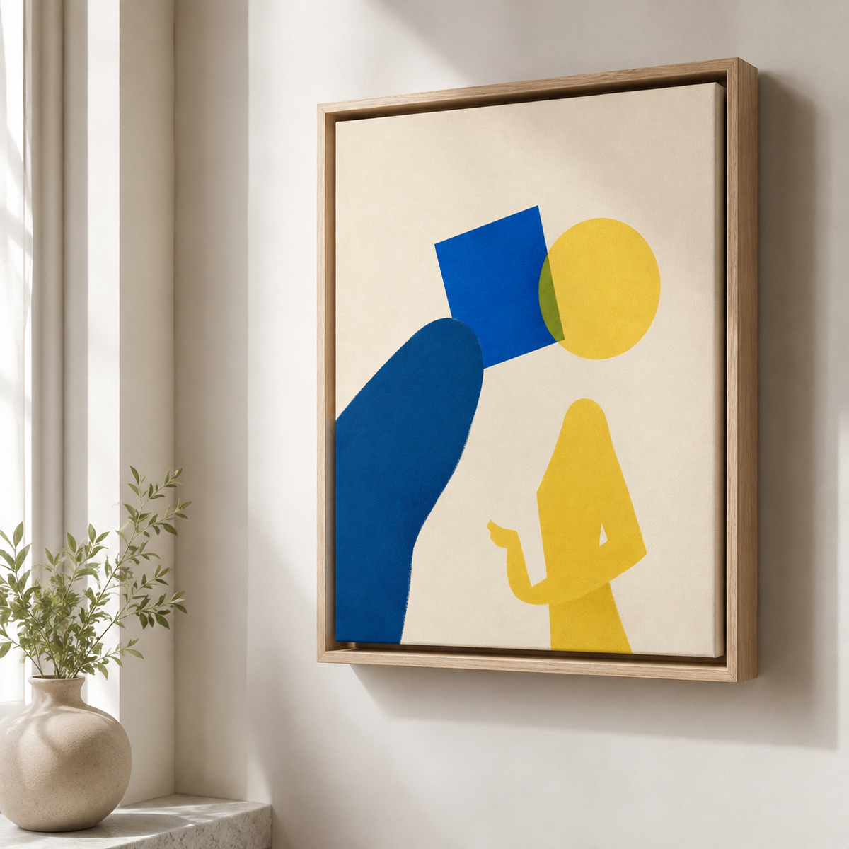Blue and Yellow Abstract Figure Canvas Wall Art