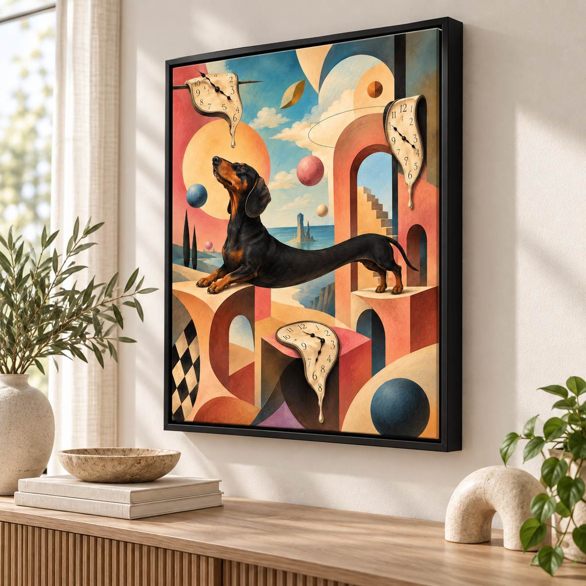 Surreal Dog and Melting Clocks Canvas Wall Art - canvas detail view 4