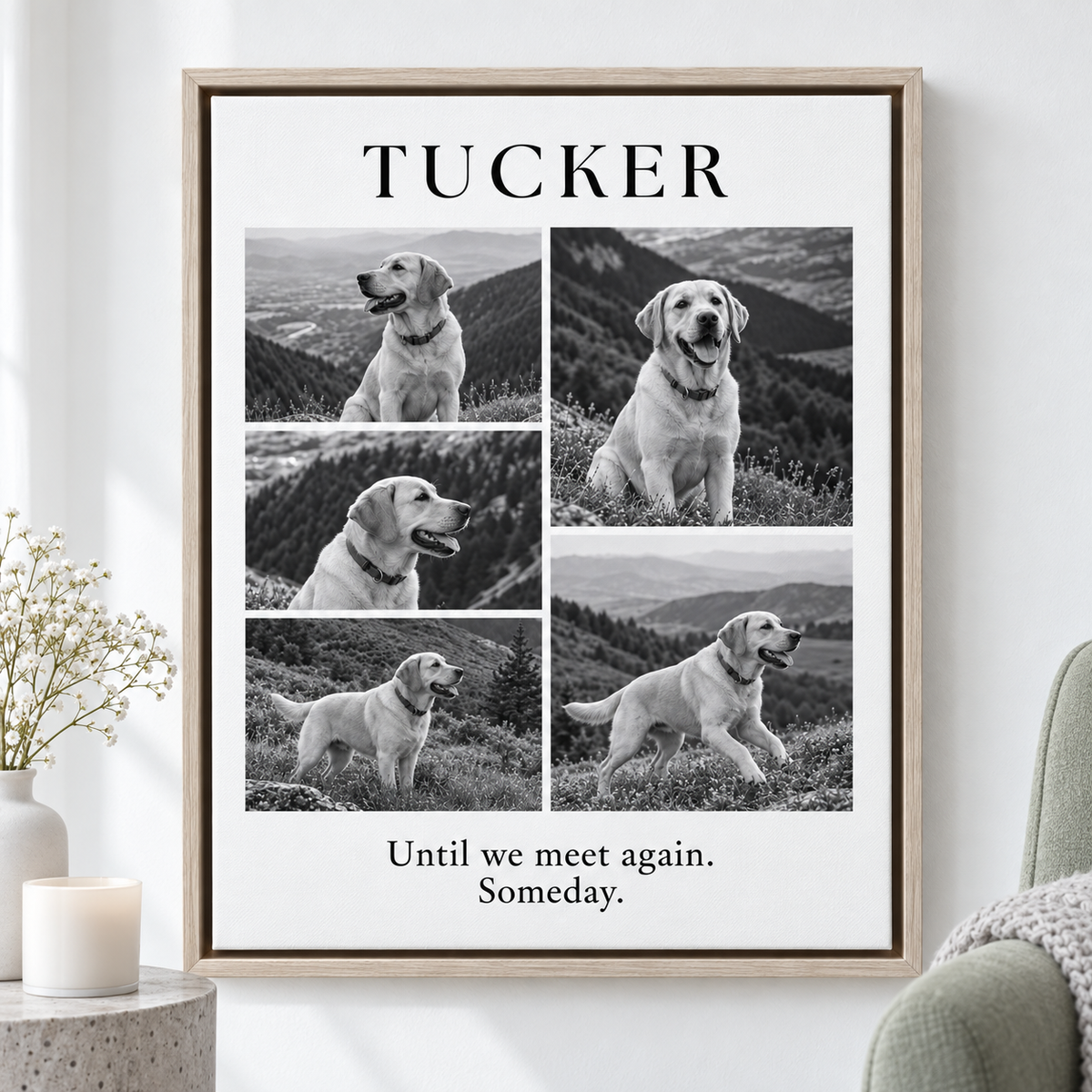 Custom Pet Memorial Monochrome Photo Collage Canvas Wall Art - framed canvas mockup