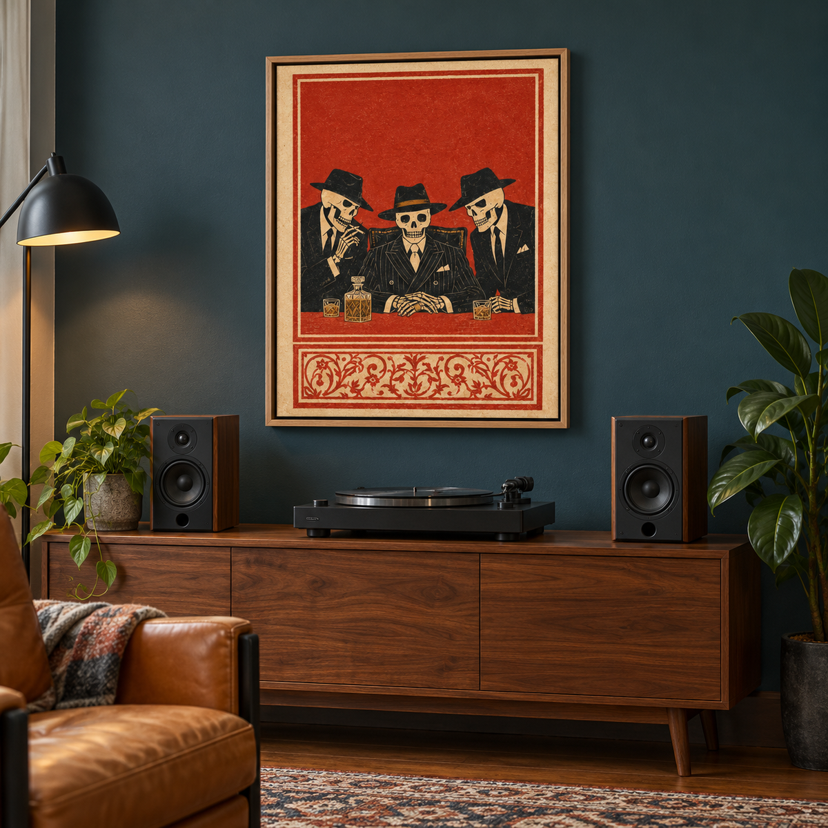 Vintage Skeleton Gangsters Canvas Wall Art