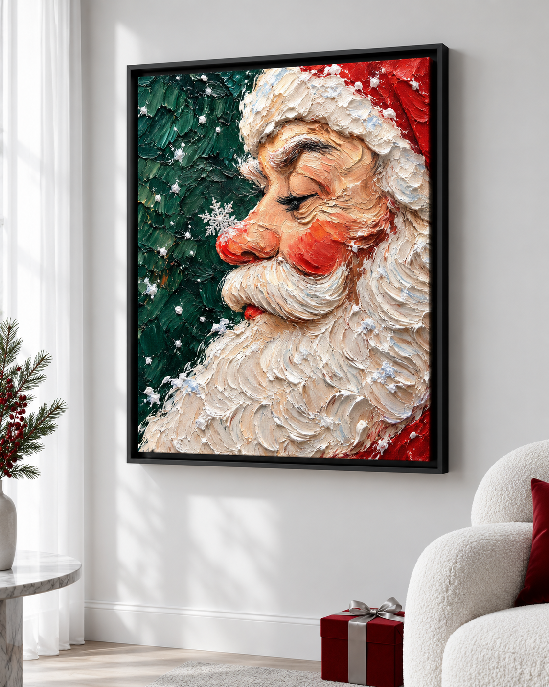 Santa Claus Snowflake Portrait Christmas Canvas Wall Art - holiday decor view