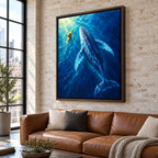 Humpback Whale and Yellow Kayak Canvas Wall Art