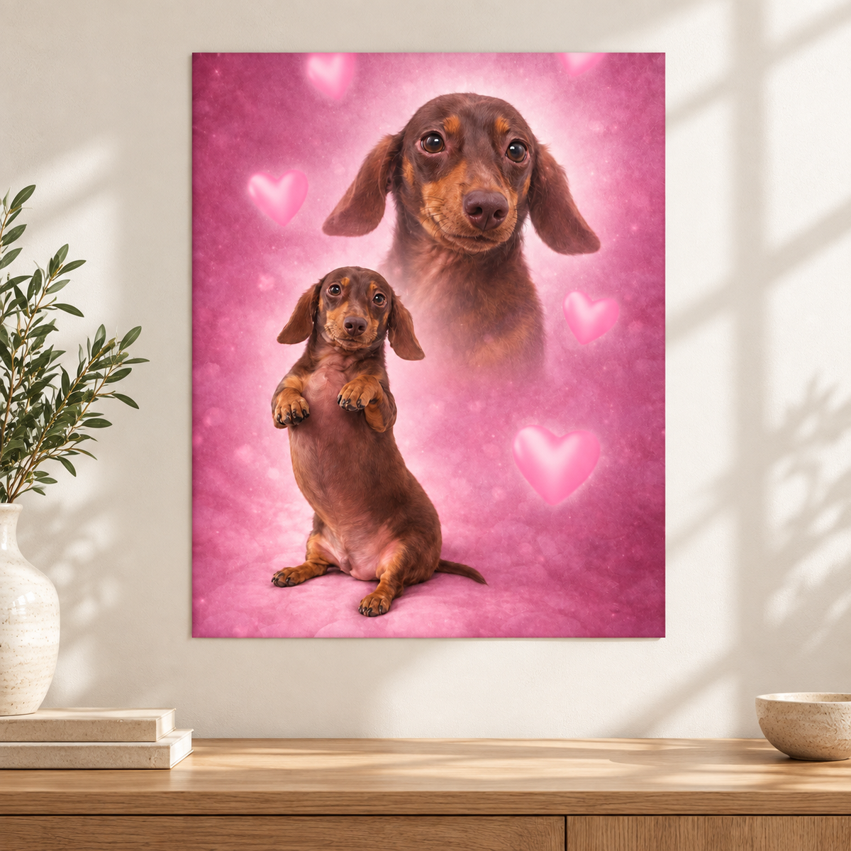 Custom Pet Portrait Pink Hearts Canvas Wall Art - personalized canvas detail 10