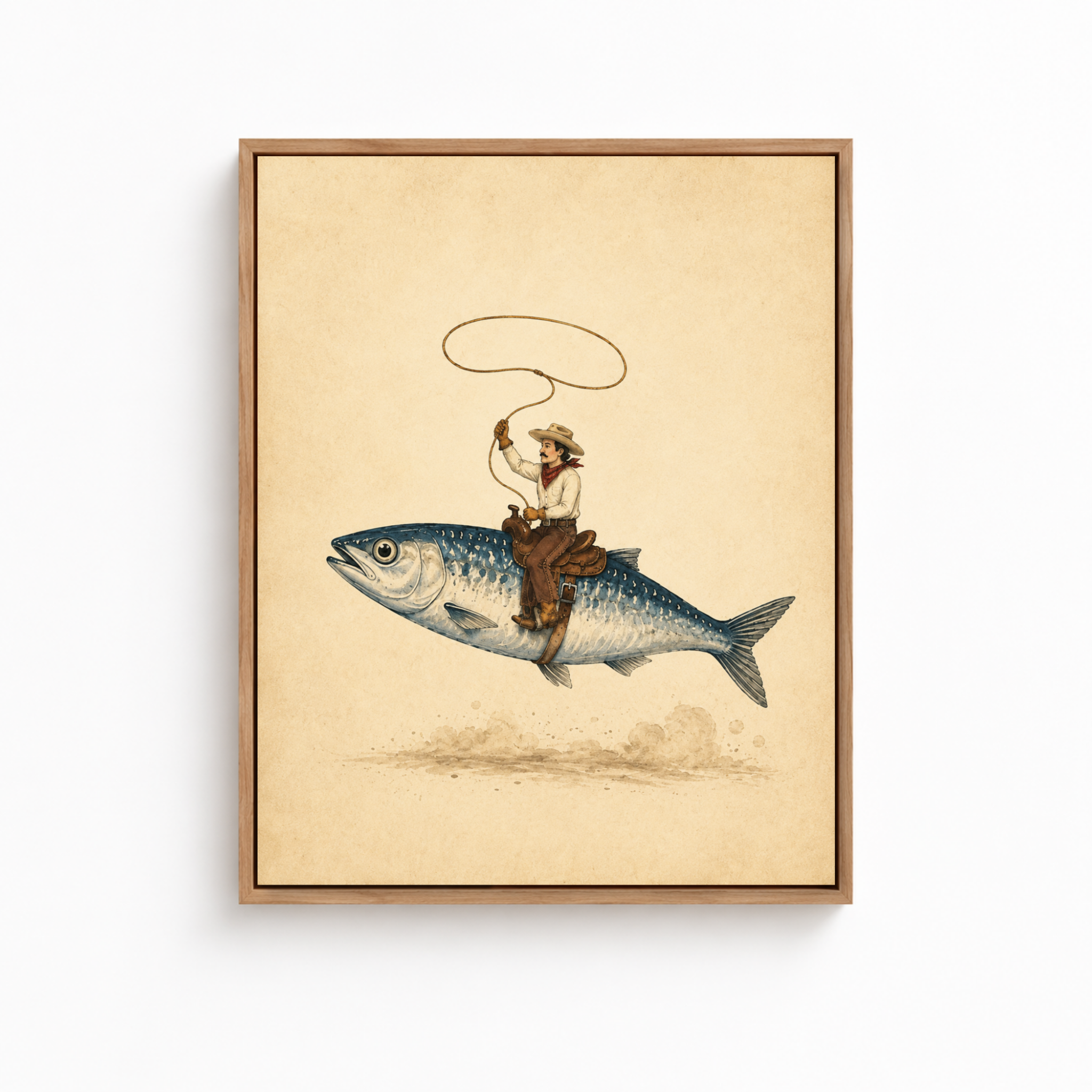Flying Fish Cowboy Canvas Wall Art Aura Canvas
