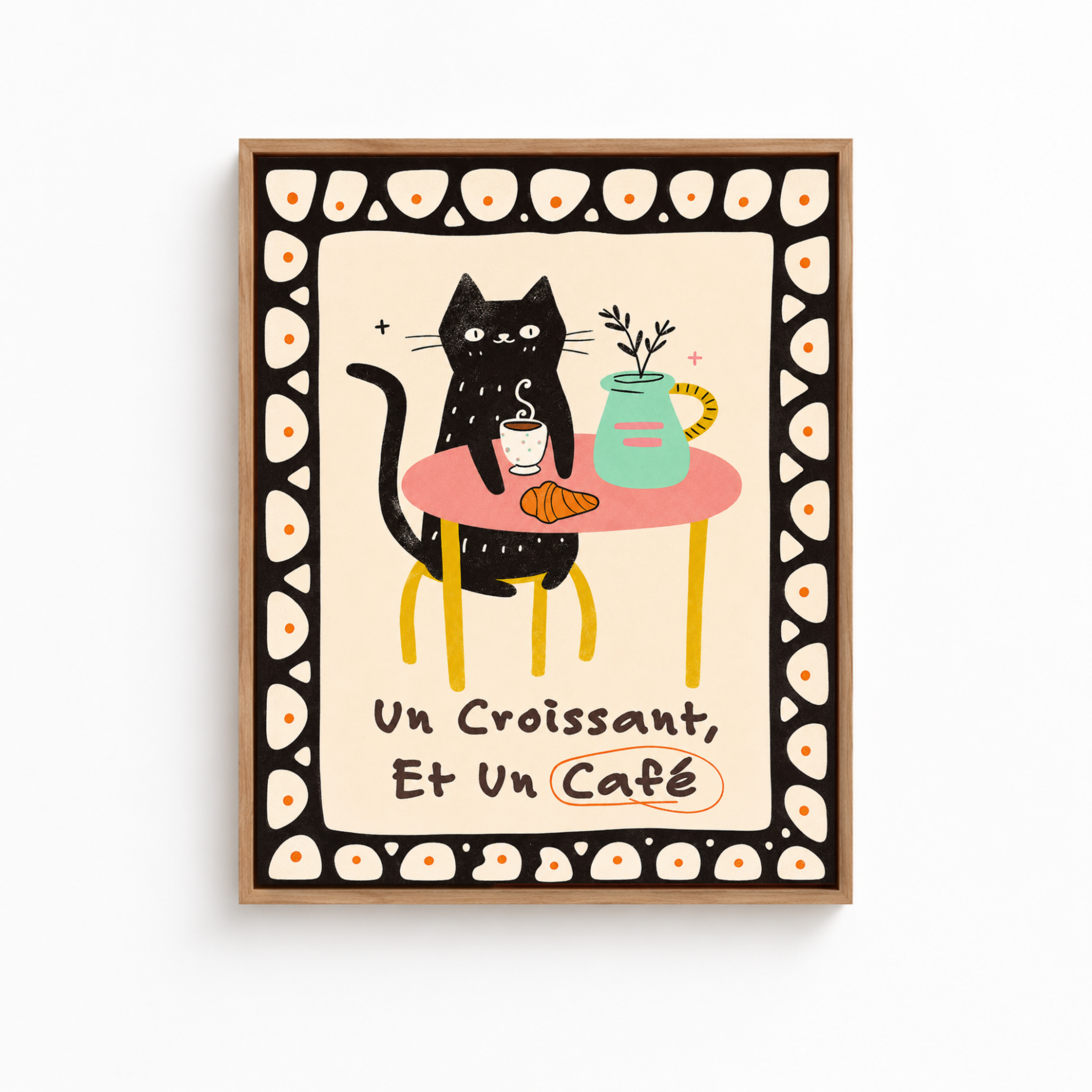 Black Cat Croissant Café Canvas Wall Art Aura Canvas