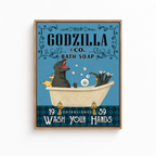 Funny Kaiju Bath Soap Canvas Wall Art Aura Canvas