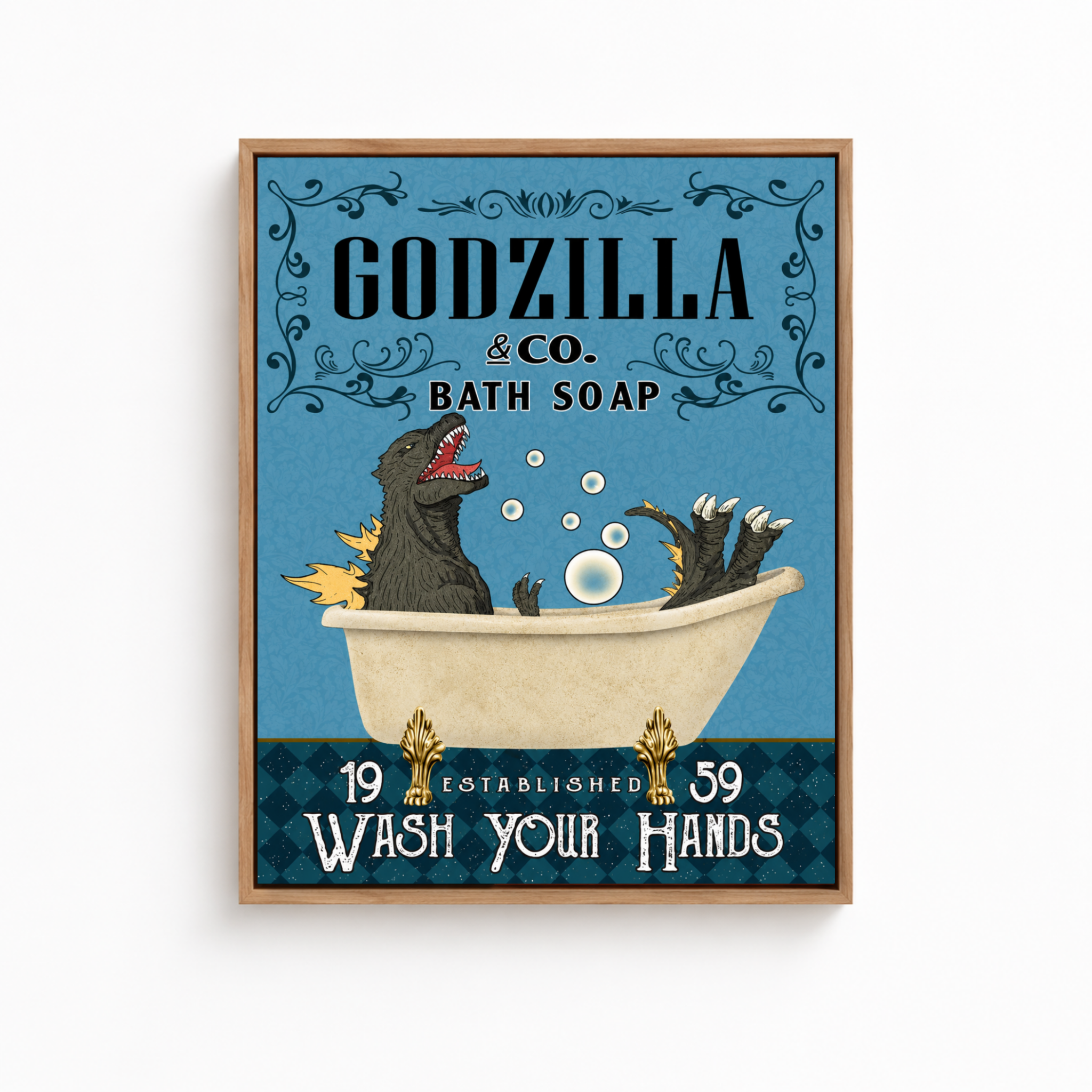 Funny Kaiju Bath Soap Canvas Wall Art Aura Canvas