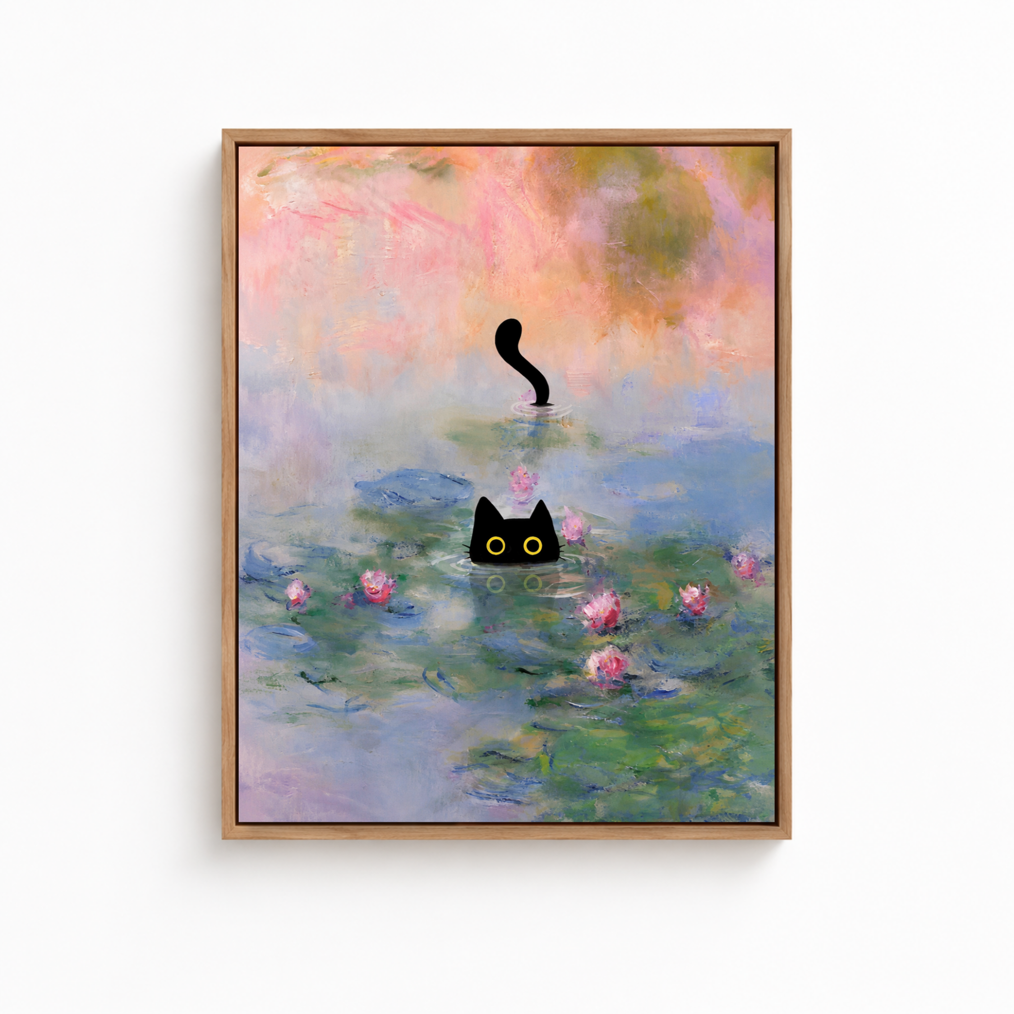 Black Cat Water Lily Canvas Wall Art Aura Canvas
