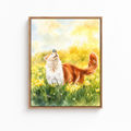 Watercolor Meadow Cat Canvas Wall Art Aura Canvas