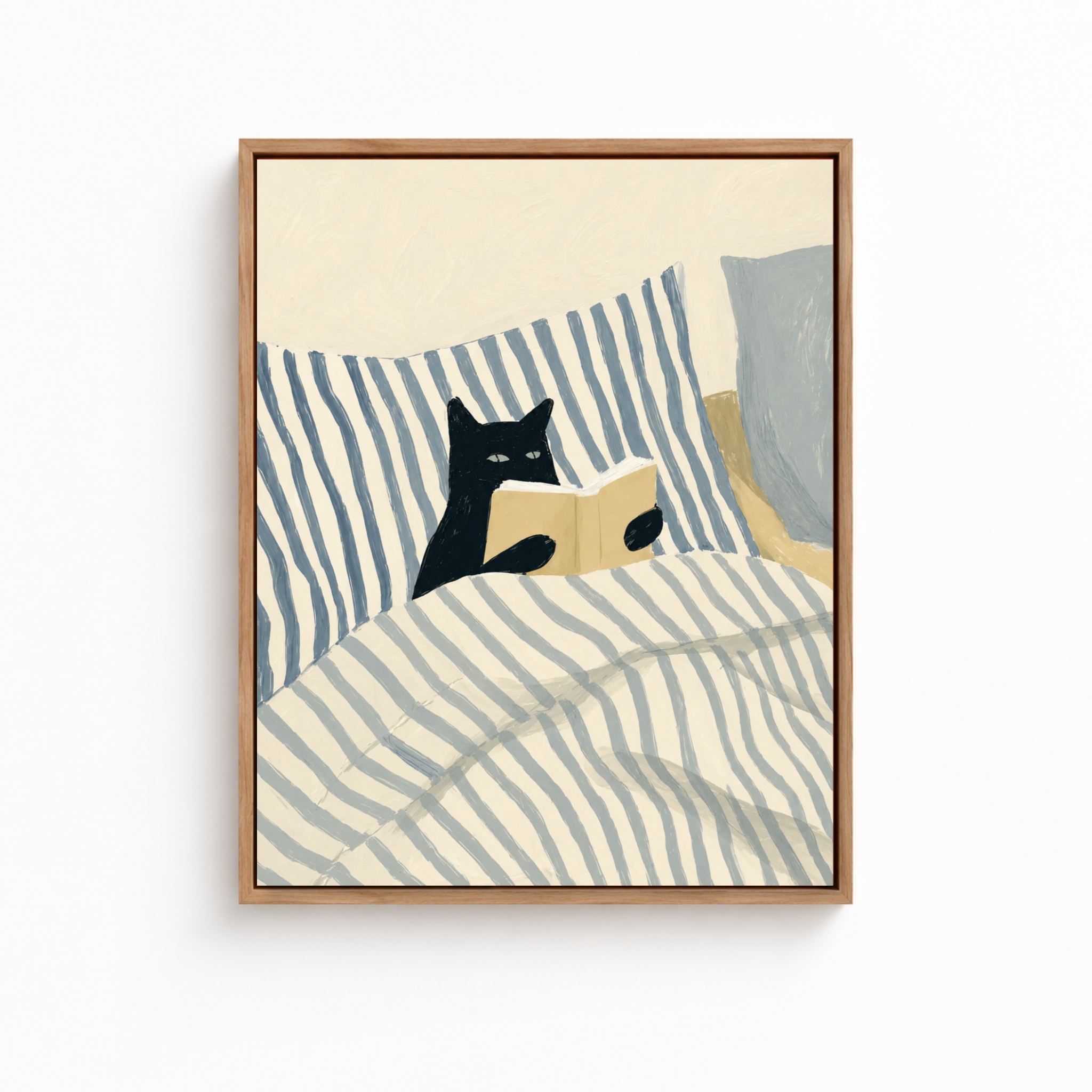 Black Cat Reading in Bed Canvas Wall Art Aura Canvas