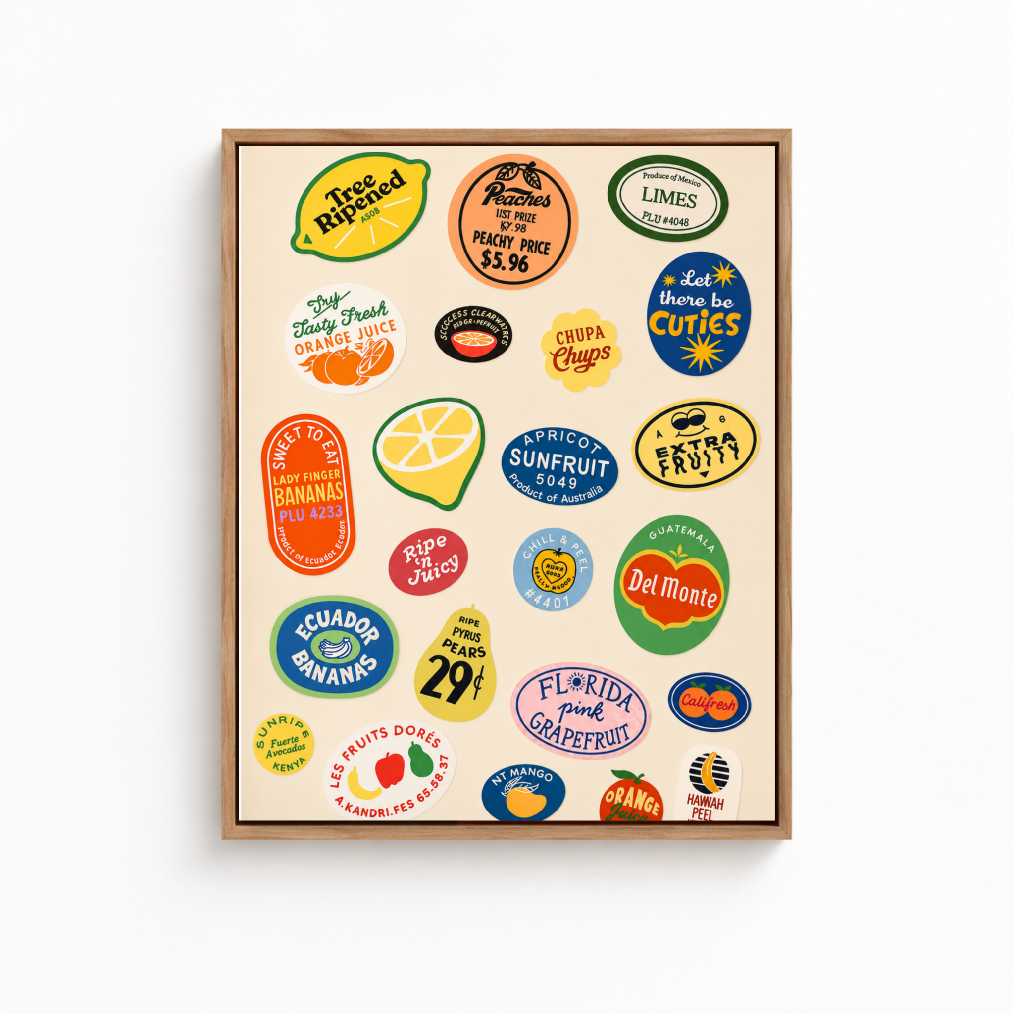Retro Fruit Sticker Canvas Wall Art Aura Canvas