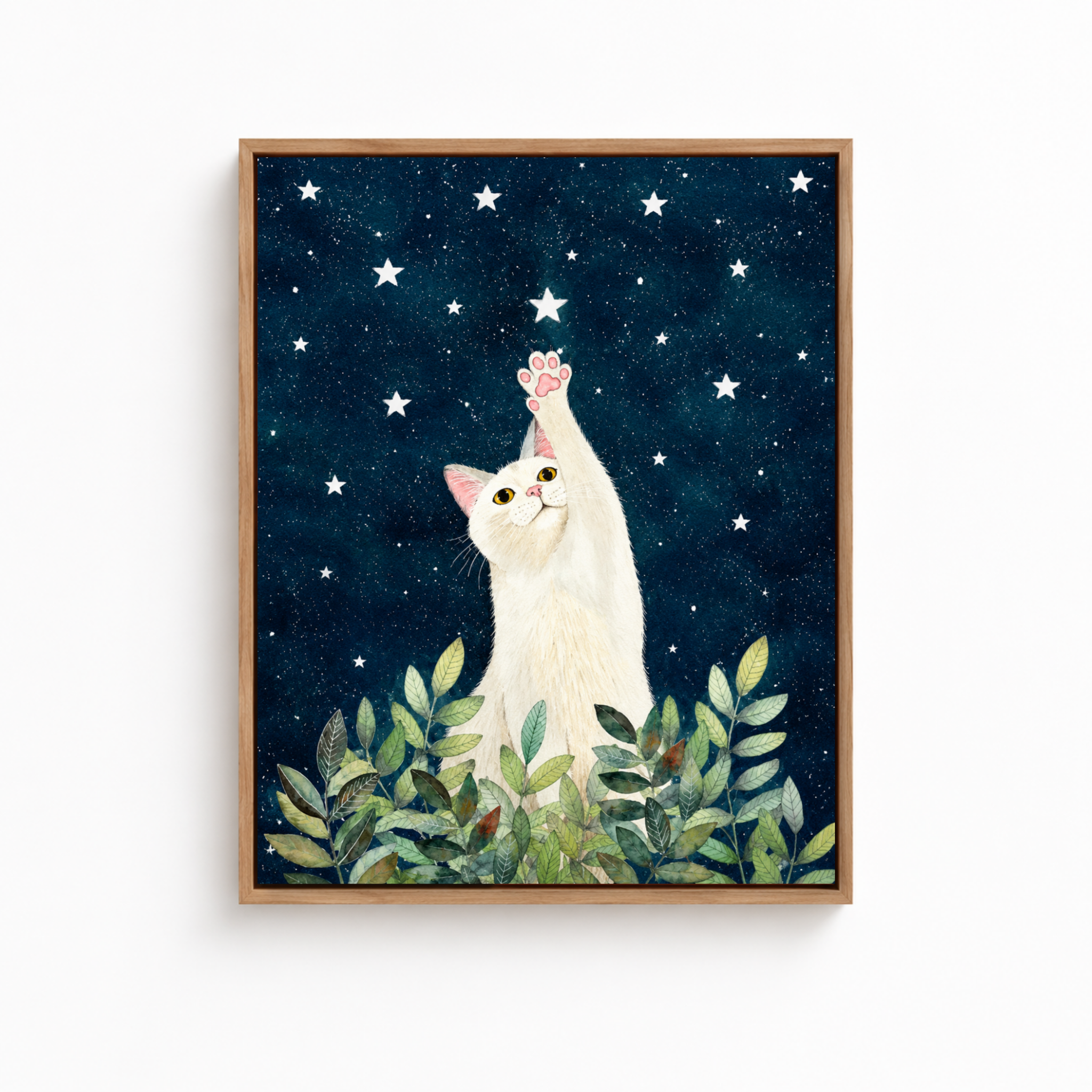 White Cat Starry Night Canvas Wall Art Aura Canvas