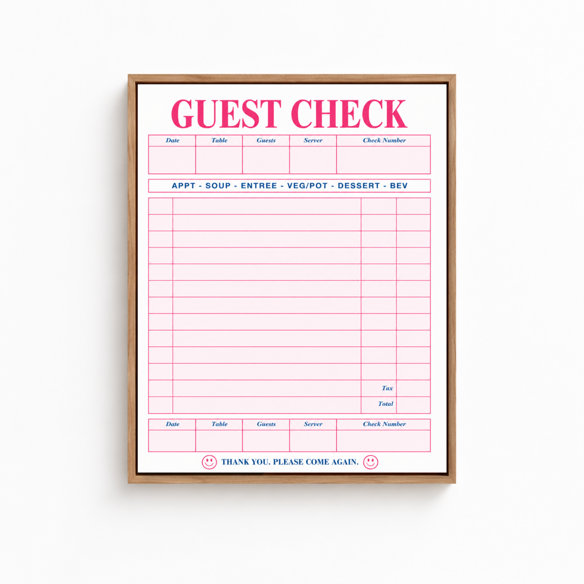 Retro Guest Check Canvas Wall Art Aura Canvas
