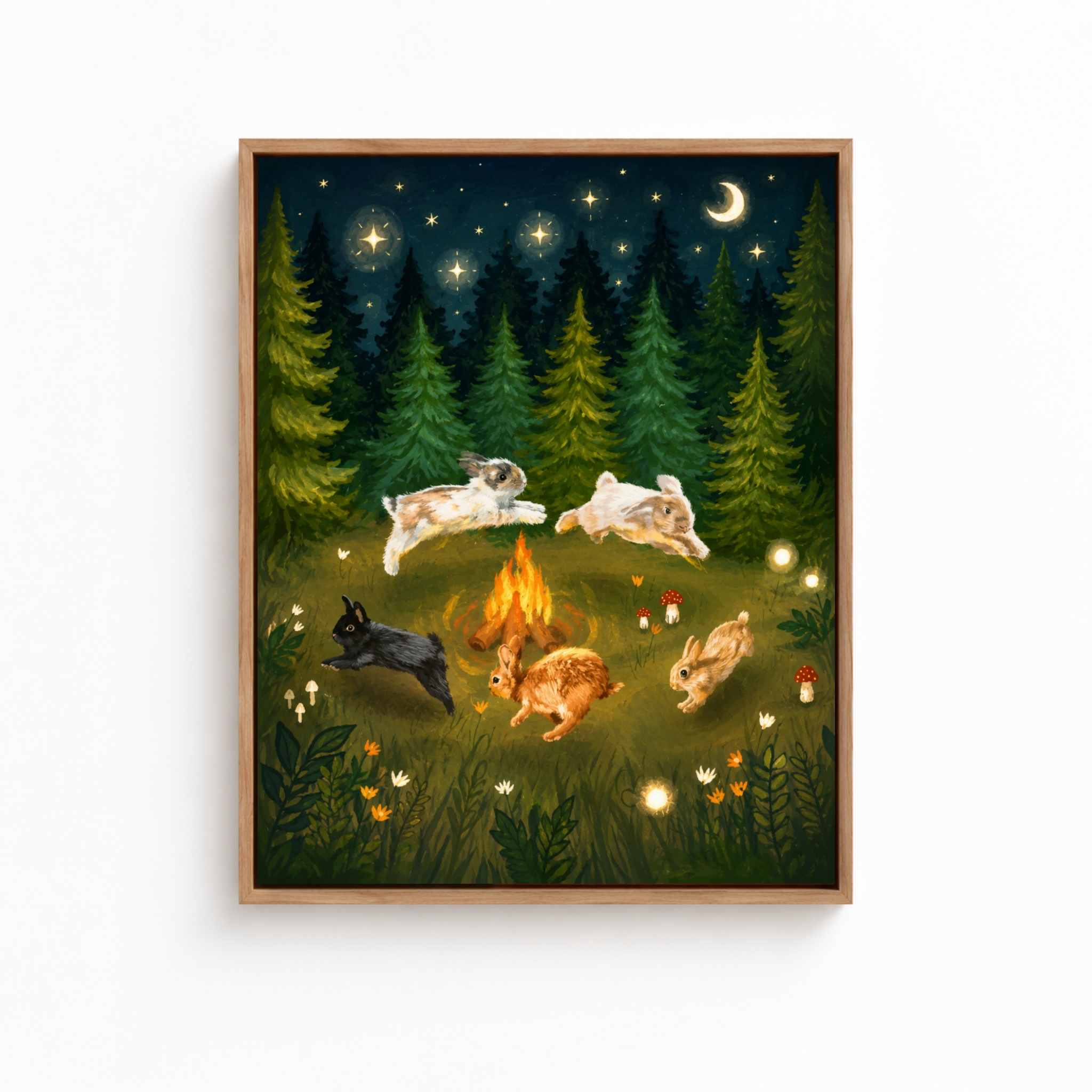 Whimsical Rabbit Campfire Canvas Wall Art Aura Canvas