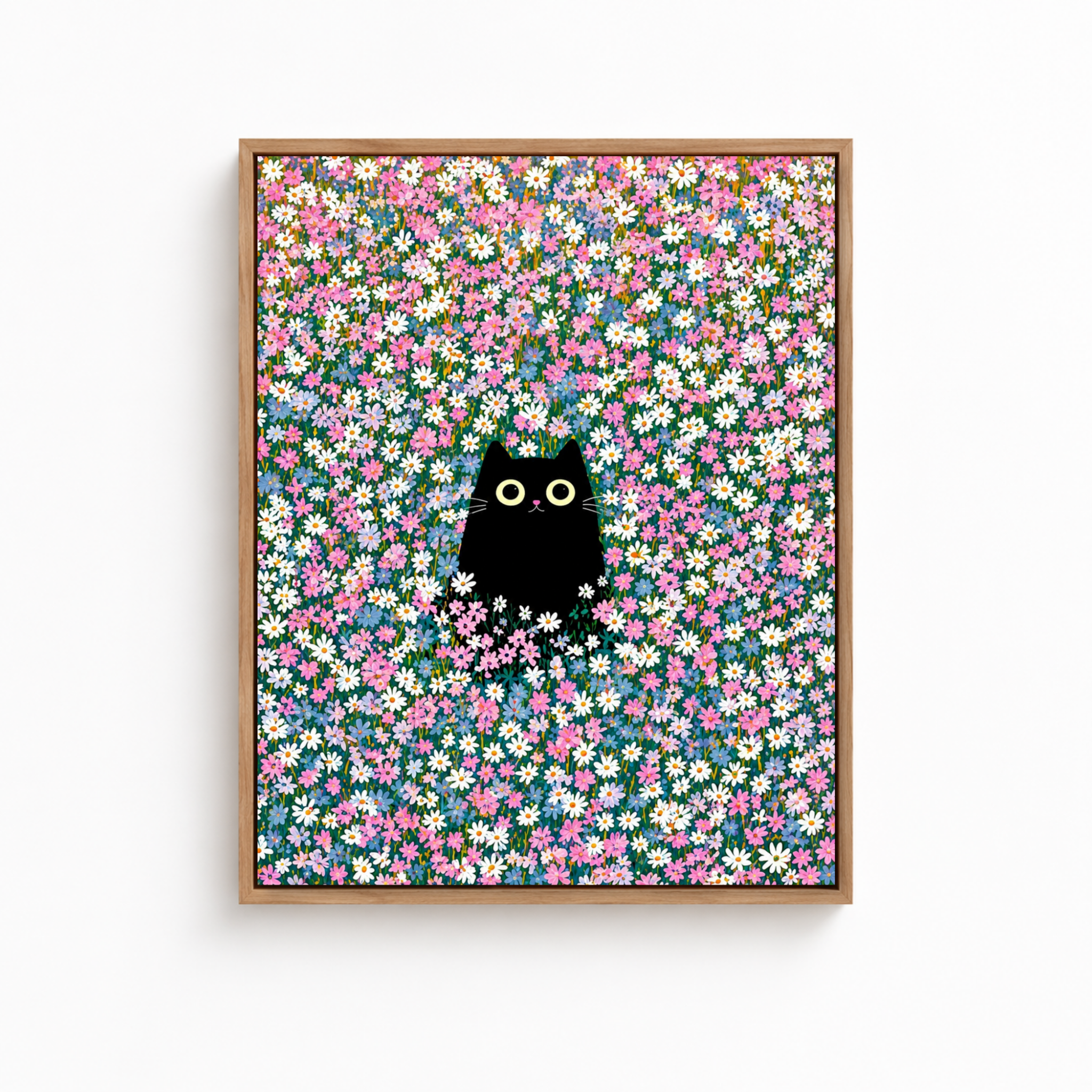 Black Cat Flower Field Canvas Wall Art Aura Canvas