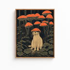 White Cat Mushroom Forest Canvas Wall Art Aura Canvas